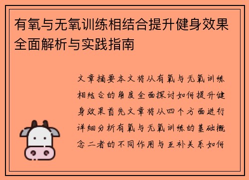 有氧与无氧训练相结合提升健身效果全面解析与实践指南